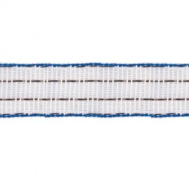 Ruban nylon blanc/bleu 40mm renforcé avec 6 fils inox + 4 fils cuivre d.0,30mm