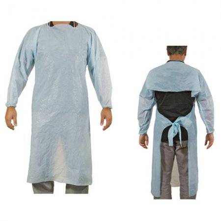 Blouse jetable polyéthylène manches longues - 12621 - Blouse jetable polyéthylène manches longues avec lacet de fermeture