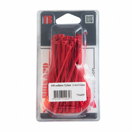 Collier de serrage 2,4x111mm rouge UV - 100 pièces - 14269 - Collier de serrage 2,4x111mm rouge UV - 100 pièces