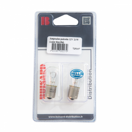 Ampoule poirette 12V 21W Hella sous blister / lot de 2 - 14916 - Ampoule poirette 12V 21W Hella sous blister / lot de 2