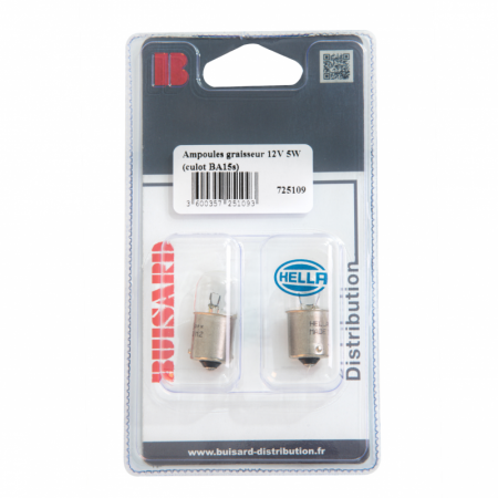 Ampoule graisseur 12V 5W Hella sous blister / lot de 2 - 14919 - Ampoule graisseur 12V 5W Hella sous blister / lot de 2