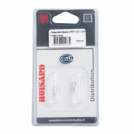 Ampoule témoin T5W5 1,2W Hella sous blister / lot de 2 - 14923 - Ampoule témoin T5W5 1,2W Hella sous blister / lot de 2