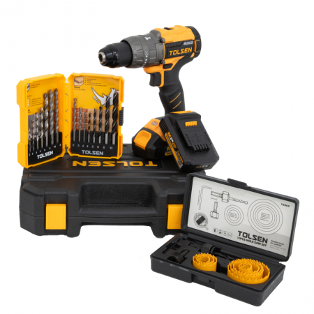 Pack Perceuse sans fil Pro avec kit forets et scies cloches Tolsen - 15184 - Pack Perceuse sans fil Pro avec kit forets et scies cloches Tolsen