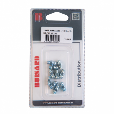 Graisseur hydraulique droit M6X100 Umeta sous blister / lot de 10 - 15296 - Graisseur hydraulique droit M6X100 Umeta sous blister / lot de 10