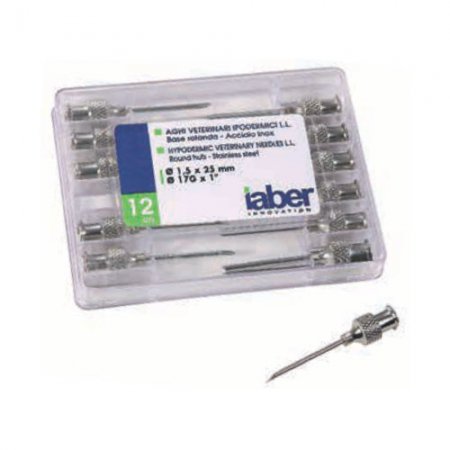 Boite de 12 aiguilles inox Iaber base ronde LL - 15412 - Boite de 12 aiguilles inox Iaber base ronde LL 1,0x20mm 19Gx3/4"